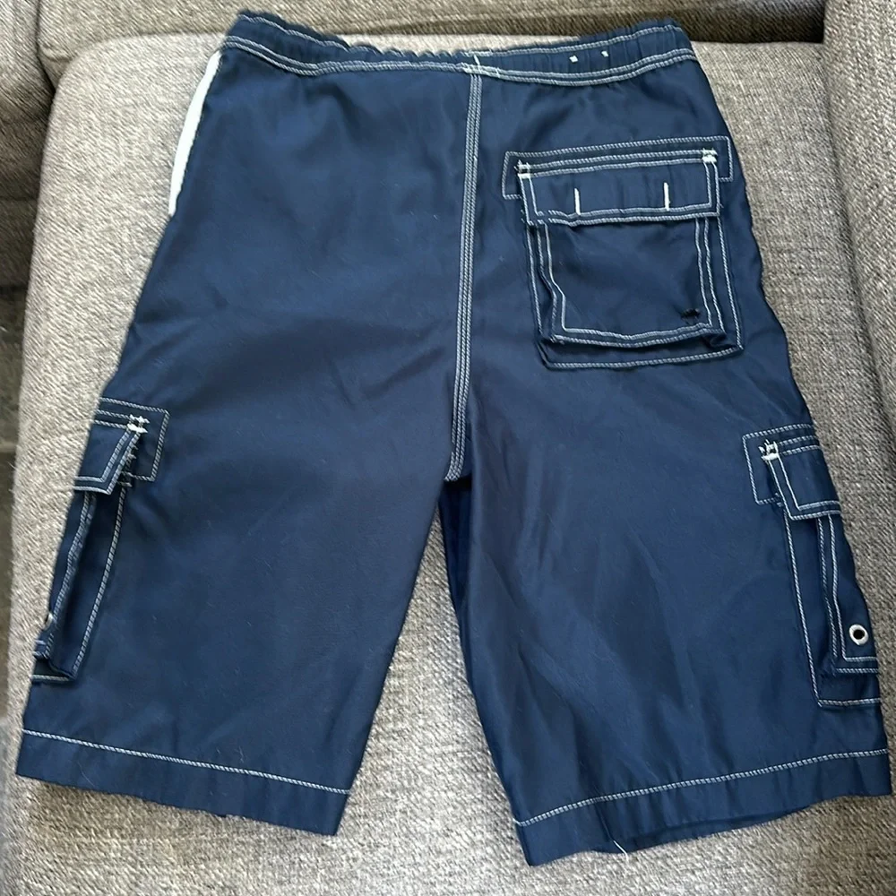 Gap Kids Boy's size 14-16 Navy White Lined Cargo Swim Shorts